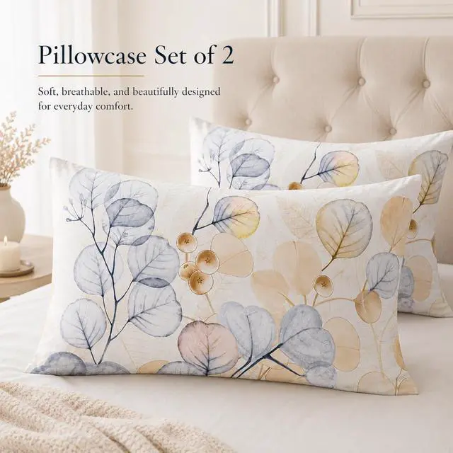 Alt view image 4 of 7 - Queen Pillow Cases Set of 2, Floral Brushed Microfiber, 20 x 30