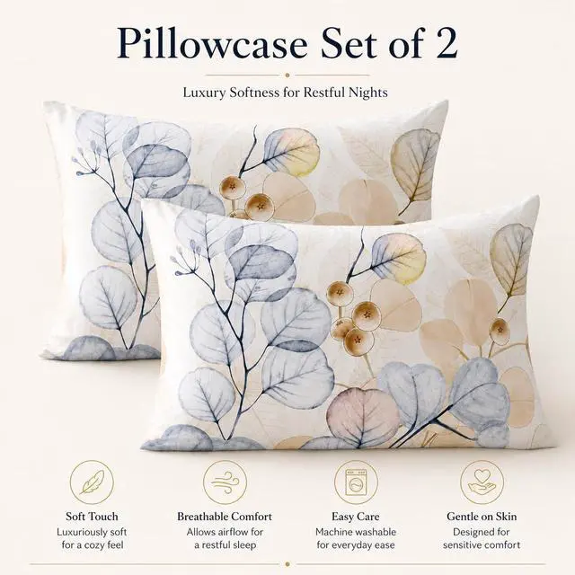 Alt view image 5 of 7 - Queen Pillow Cases Set of 2, Floral Brushed Microfiber, 20 x 30