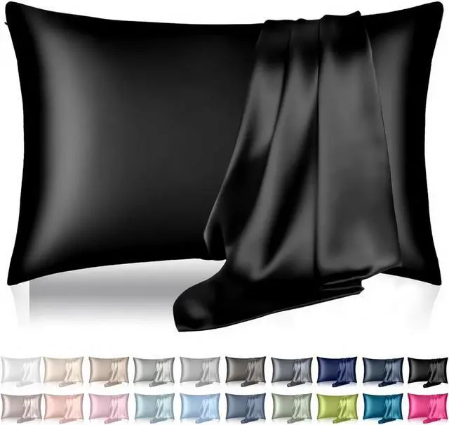 Main image of Silk Pillowcase for Hair and Skin, Mulberry Silk Pillow Cases Queen Size, Smooth Anti Acne Cooling Beauty Sleep Both Sides Natural Silk Satin Pillowcases with Hidden Zipper, Gifts for Women Men, Black