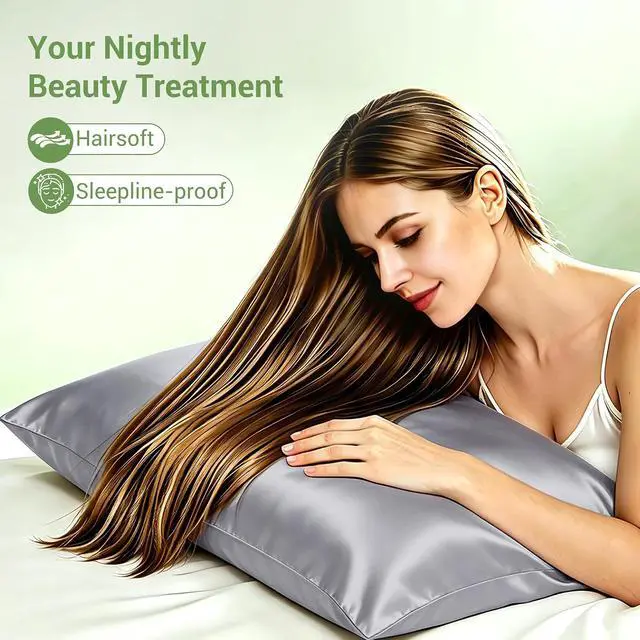 Alt view image 2 of 7 - 100% Lyocell Tencel Pillow Cases Cooling Silk-Like Soft Satin Standard Size Pillow Covers with Zipper for Hair, Travel Bedding Essentials Birthday Gifts for Women Men (2pcs, Gray, 20"x26")