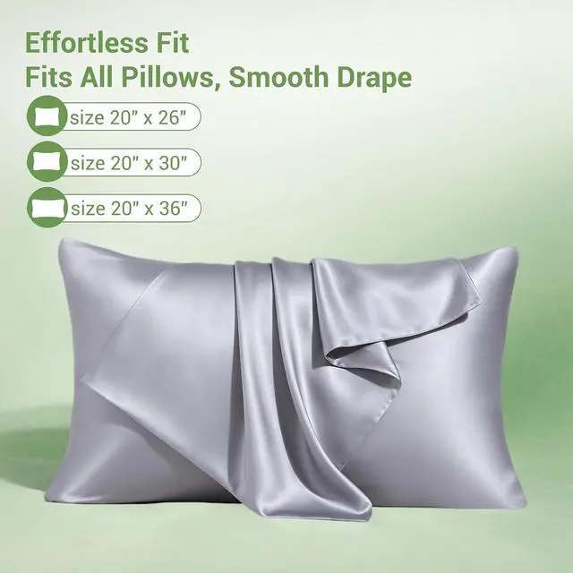 Alt view image 7 of 7 - 100% Lyocell Tencel Pillow Cases Cooling Silk-Like Soft Satin Standard Size Pillow Covers with Zipper for Hair, Travel Bedding Essentials Birthday Gifts for Women Men (2pcs, Gray, 20"x26")