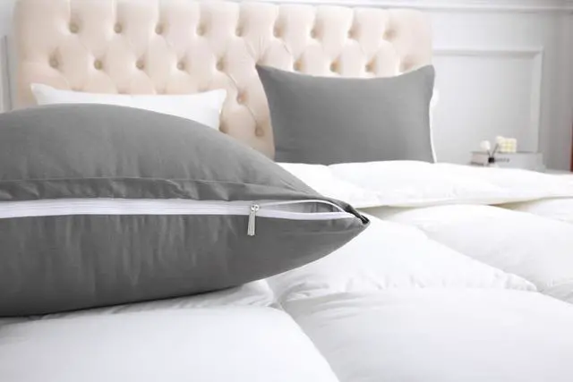 Alt view image 4 of 6 - Standard Pillow Cases, 100% Egyptian Cotton Pillowcases with Hidden Zipper, 500 Thread Count, Zippered Pillow Covers,Set of 2 (20x26 Inch,Grey)