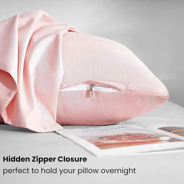 Alt view image 5 of 12 - Zipper Pillowcase 2 Pieces Brushed Microfiber 1800 Hotel Quality Super Soft Pillow Cover No Shrinkage No Fade Pillow Protectors - Pink, Queen