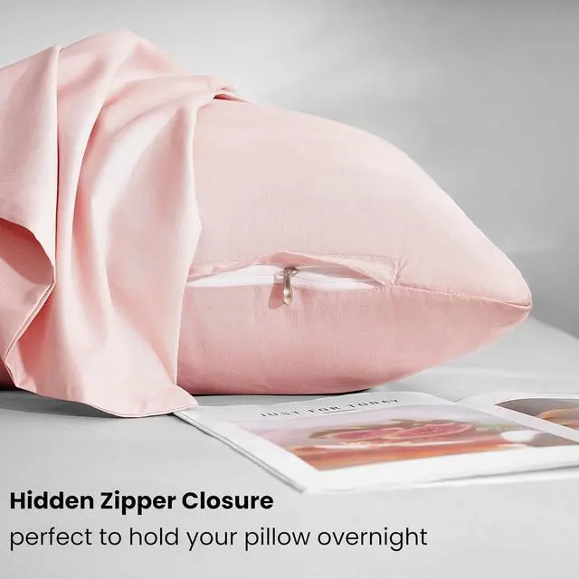 Alt view image 6 of 12 - Zipper Pillowcase 2 Pieces Brushed Microfiber 1800 Hotel Quality Super Soft Pillow Cover No Shrinkage No Fade Pillow Protectors - Pink, Queen