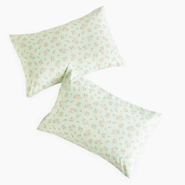 Alt view image 2 of 5 - Floral Pillow Cases, Coquette Cottagecore Aesthetic Flower Shabby Chic Rose Pattern, Set of 2 Soft Pillowcases Pillow Shams Covers, Green Pink, Standard Size 20x26 Inches