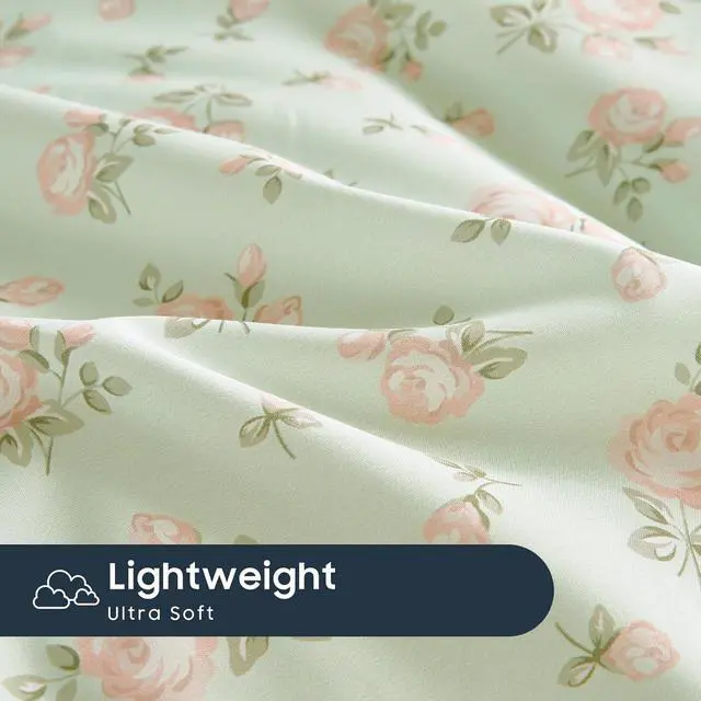 Alt view image 5 of 5 - Floral Pillow Cases, Coquette Cottagecore Aesthetic Flower Shabby Chic Rose Pattern, Set of 2 Soft Pillowcases Pillow Shams Covers, Green Pink, Standard Size 20x26 Inches