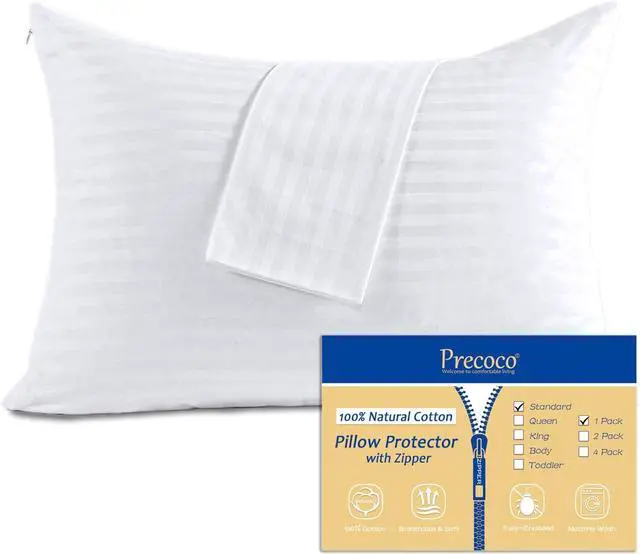 Main image of 100% Cotton Pillow Protectors with Zipper Standard Size, White Pillow Cases for Home & Hotel, Sateen Soft Cooling Hidden Zippered Pillow Case Protector for Hair & Skin, 20x26 in, 1 Pack
