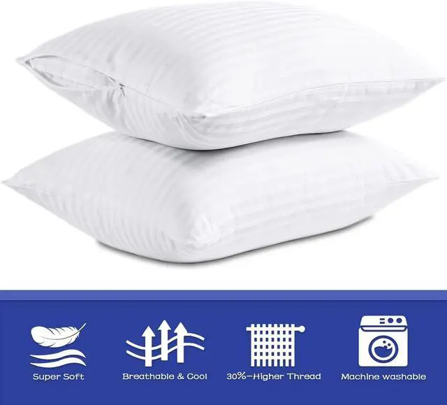 Alt view image 6 of 7 - 100% Cotton Pillow Protectors with Zipper Standard Size, White Pillow Cases for Home & Hotel, Sateen Soft Cooling Hidden Zippered Pillow Case Protector for Hair & Skin, 20x26 in, 1 Pack