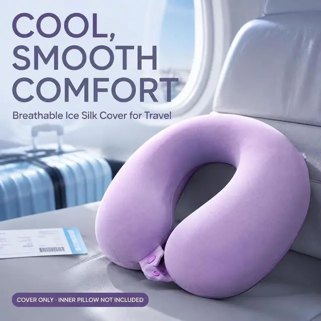 Alt view image 4 of 6 - Cool Ice Silk Neck Pillow Cover, Double Snap, Fits U-Shaped Travel Pillows