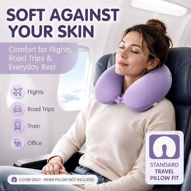 Alt view image 6 of 6 - Cool Ice Silk Neck Pillow Cover, Double Snap, Fits U-Shaped Travel Pillows