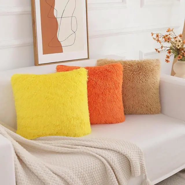 Alt view image 3 of 6 - Yellow Throw Pillow Covers, Super Soft Faux Fur Pillow Cases Set of 2, 18 x 18, Room Decor