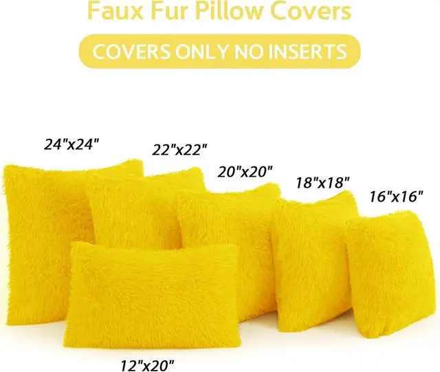 Alt view image 6 of 6 - Yellow Throw Pillow Covers, Super Soft Faux Fur Pillow Cases Set of 2, 18 x 18, Room Decor
