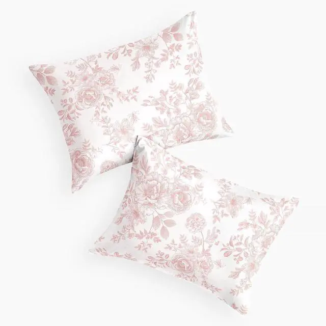 Alt view image 2 of 5 - Floral Pillow Cases, Shabby Chic Cottagecore Coquette Style with Vintage Flower Pattern, Set of 2 Soft Pillowcases Pillow Shams Covers, Pink White, Standard Size 20x26 Inches
