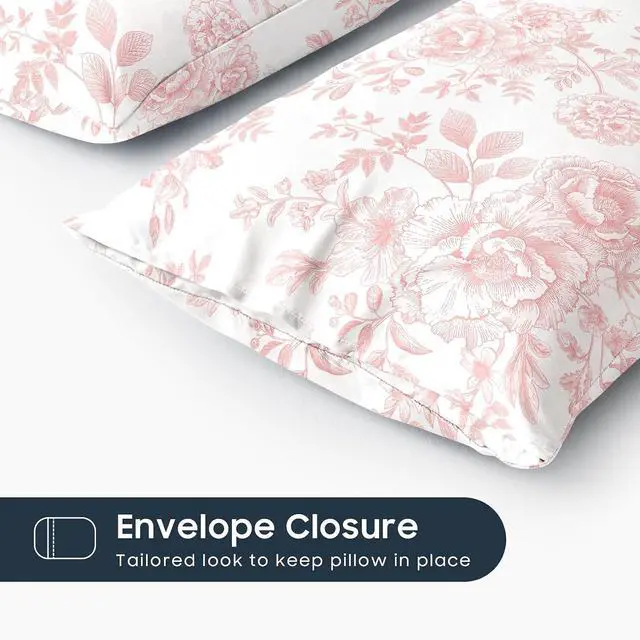 Alt view image 3 of 5 - Floral Pillow Cases, Shabby Chic Cottagecore Coquette Style with Vintage Flower Pattern, Set of 2 Soft Pillowcases Pillow Shams Covers, Pink White, Standard Size 20x26 Inches