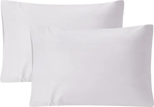 Main image of 100% Cotton Pillow Cases Set of 2, Sateen Stripe Standard Size Pillowcase, Soft Breathable Pillow Covers, Hotel Quality Bedding, 20" x 30", White