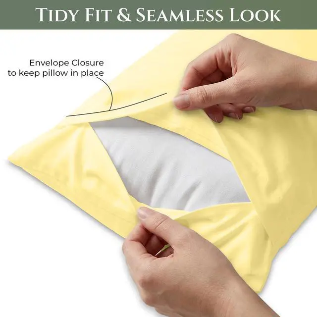 Alt view image 3 of 7 - Royale Linens 100% Cotton Pillow Cases Queen Size Set of 2 - Percale Pillowcase - Yellow Pillow Cases Super Soft Cooling & Breathable Hotel Cotton Pillowcases, Fits Queen Pillows (20"x30", Yellow)