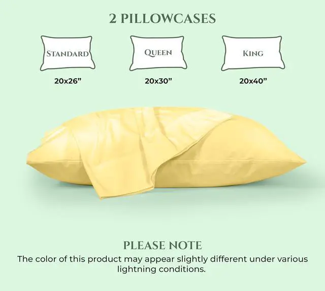 Alt view image 4 of 7 - Royale Linens 100% Cotton Pillow Cases Queen Size Set of 2 - Percale Pillowcase - Yellow Pillow Cases Super Soft Cooling & Breathable Hotel Cotton Pillowcases, Fits Queen Pillows (20"x30", Yellow)