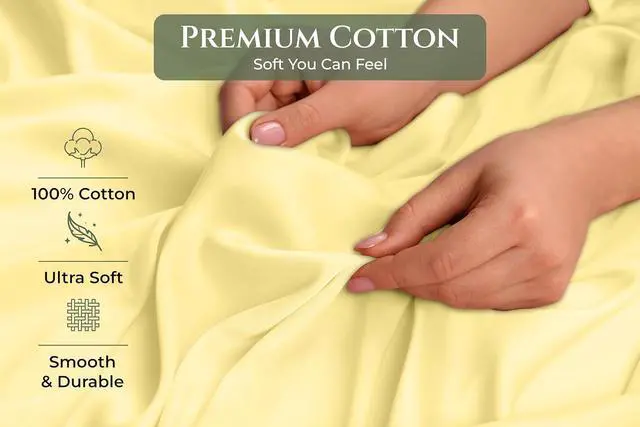 Alt view image 6 of 7 - Royale Linens 100% Cotton Pillow Cases Queen Size Set of 2 - Percale Pillowcase - Yellow Pillow Cases Super Soft Cooling & Breathable Hotel Cotton Pillowcases, Fits Queen Pillows (20"x30", Yellow)