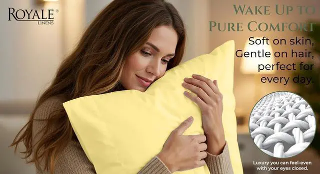 Alt view image 7 of 7 - Royale Linens 100% Cotton Pillow Cases Queen Size Set of 2 - Percale Pillowcase - Yellow Pillow Cases Super Soft Cooling & Breathable Hotel Cotton Pillowcases, Fits Queen Pillows (20"x30", Yellow)