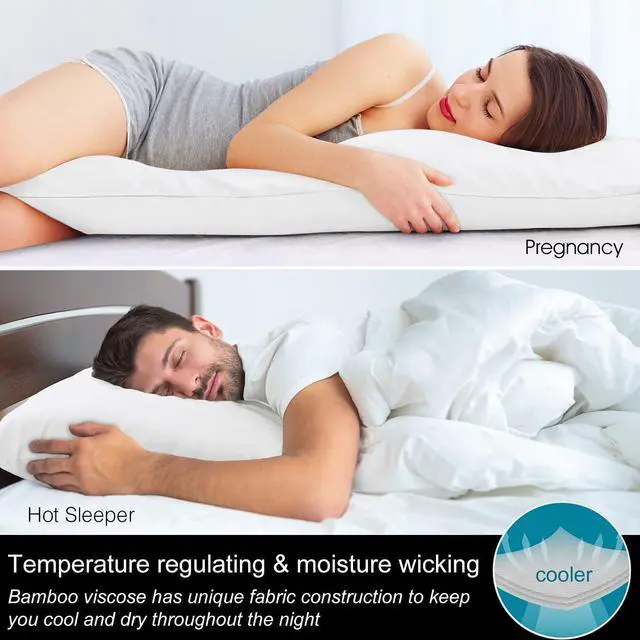 Alt view image 3 of 7 - Body Pillow Pillowcase, Rayon from Bamboo, White, 20"x54"