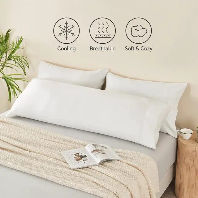 Alt view image 5 of 7 - Body Pillow Pillowcase, Rayon from Bamboo, White, 20"x54"