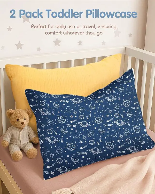 Alt view image 2 of 6 - Ultra-Soft Cotton Toddler Pillowcases Set of 2, Star Lines