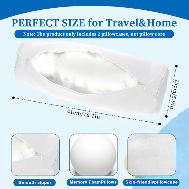 Alt view image 2 of 7 - 2 Pcs White Neck Bolster Pillow Covers Round Necks Pillowcase Silk Satin Neck Roll Pillowcases Neck Roll Pillow Cover with Zipper Breathable Silky Pillowcases Cylindrical Pillows Cushion (18 x 6 inch)