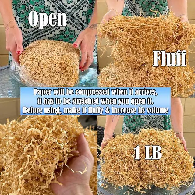 Alt view image 4 of 7 - Mood Lab Crinkle Cut Paper Shred Filler - 1 LB Brown - Shredded Cut Paper for Basket Filling and Gift Box Kraft Wrapping Paper