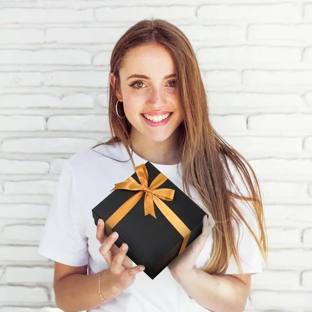 Alt view image 5 of 7 - Black Gift Boxes with Lids, 9x7x4 Inches Small Gift Box with Ribbon, Collapsible Gift Boxes with Magnetic Closure for Birthday, Wedding, Bridesmaid Proposal Box Contains Gift Card Ribbon Tag