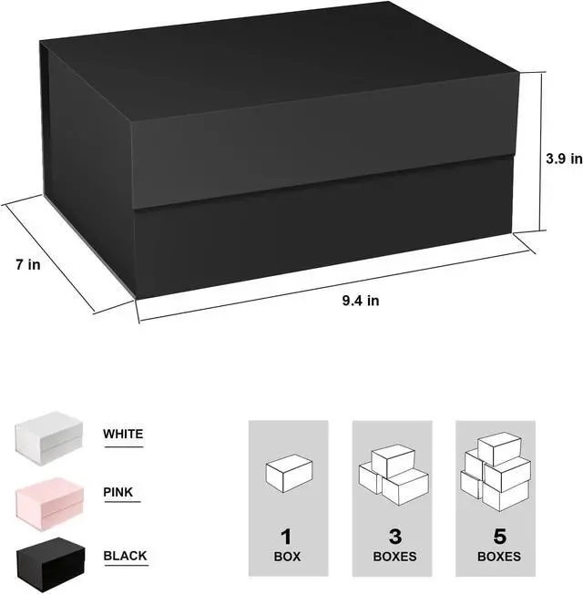 Alt view image 6 of 7 - Black Gift Boxes with Lids, 9x7x4 Inches Small Gift Box with Ribbon, Collapsible Gift Boxes with Magnetic Closure for Birthday, Wedding, Bridesmaid Proposal Box Contains Gift Card Ribbon Tag