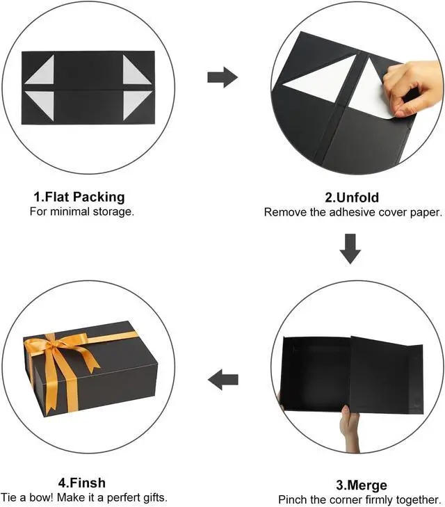 Alt view image 7 of 7 - Black Gift Boxes with Lids, 9x7x4 Inches Small Gift Box with Ribbon, Collapsible Gift Boxes with Magnetic Closure for Birthday, Wedding, Bridesmaid Proposal Box Contains Gift Card Ribbon Tag