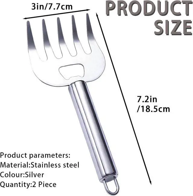Alt view image 2 of 6 - Stainless Steel Pulled Pork Tools for Shredding Meat, Sharp Stainless Steel Food Shredding Fork, Meat Shredder Claws for Shredding, Chicken Shredder, 7.2 inches, 2 Piece