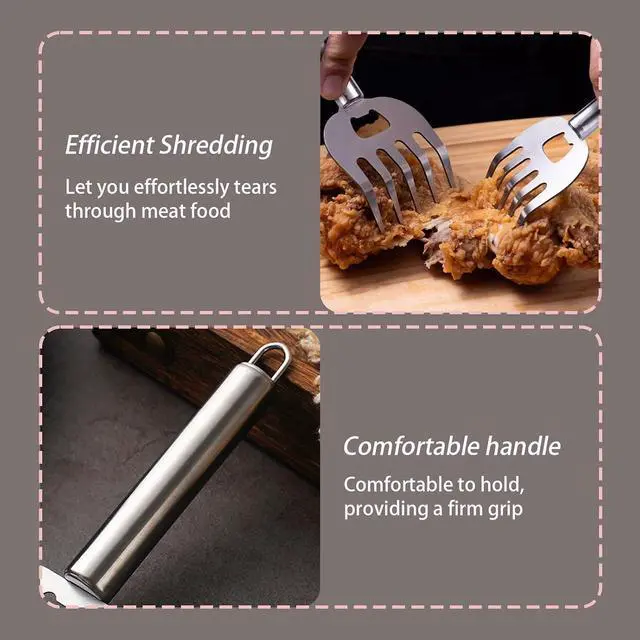 Alt view image 3 of 6 - Stainless Steel Pulled Pork Tools for Shredding Meat, Sharp Stainless Steel Food Shredding Fork, Meat Shredder Claws for Shredding, Chicken Shredder, 7.2 inches, 2 Piece