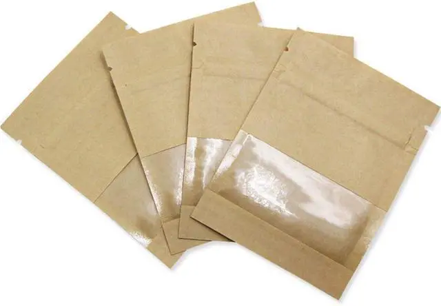 Alt view image 4 of 4 - PABCK 100 Pack 2.7x3.5 inch Clear Window Brown Kraft Paper Bag Resealable