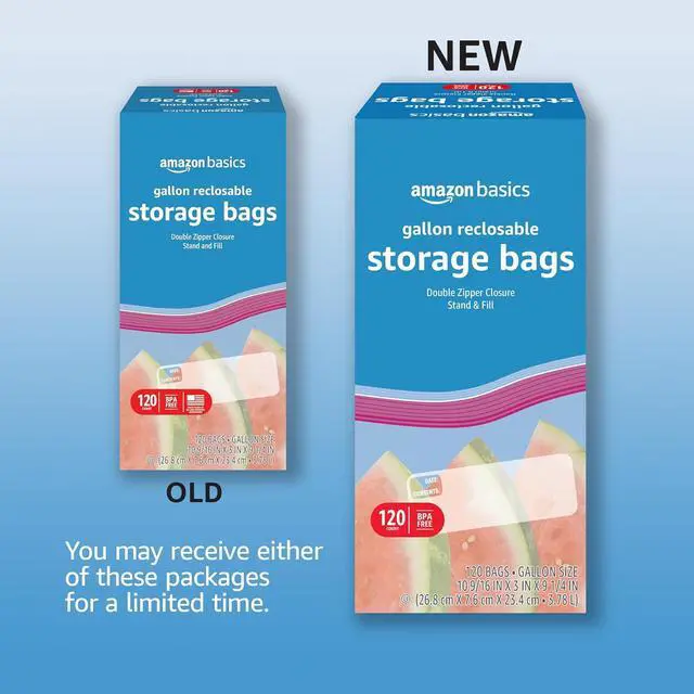 Alt view image 2 of 5 - Amazon Basics Reclosable Gallon Food Storage Bags with Double Zipper Seal, Stand and Fill Base, BPA Free, 120 Count
