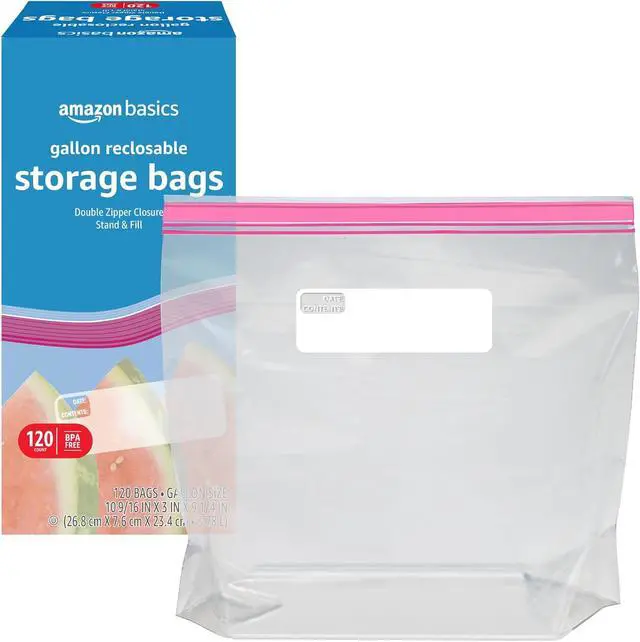 Alt view image 3 of 5 - Amazon Basics Reclosable Gallon Food Storage Bags with Double Zipper Seal, Stand and Fill Base, BPA Free, 120 Count
