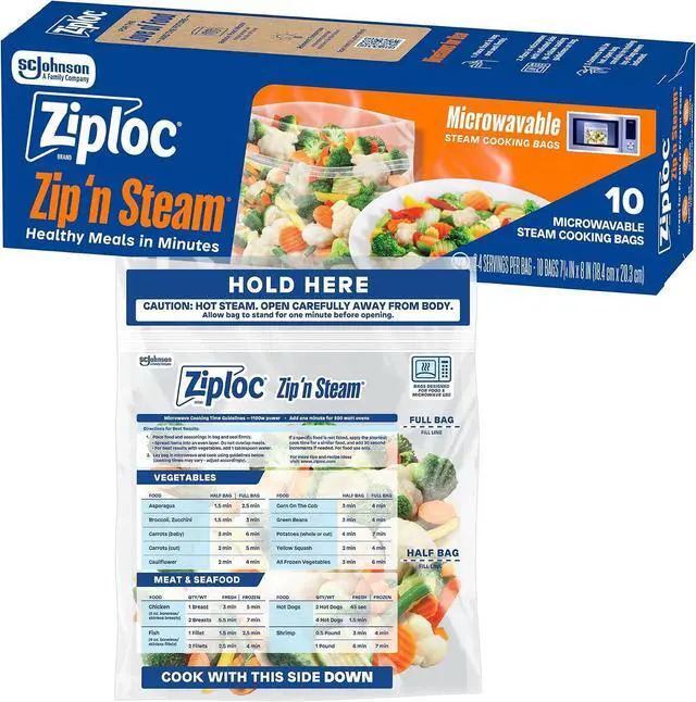 Main image of Ziploc Zip 'n Steam Food Storage Cartons for Meal Prep, Healthy Meals in Minutes, Microwave Safe, 10 Count