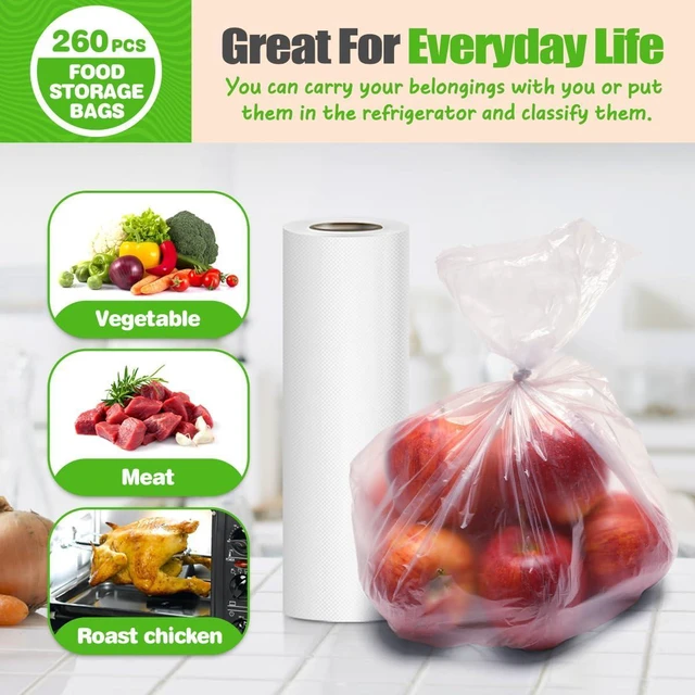 Alt view image 3 of 7 - Teivio 260 Count 14" x 18" Plastic Produce Bags on A Roll, Clear Kitchen Disposable Plastic Storage Bags for Bread Fruit Vegetable