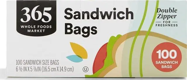 Main image of 365 by Whole Foods Market, Sandwich Size Storage Bags, Double Zipper, 100 Count