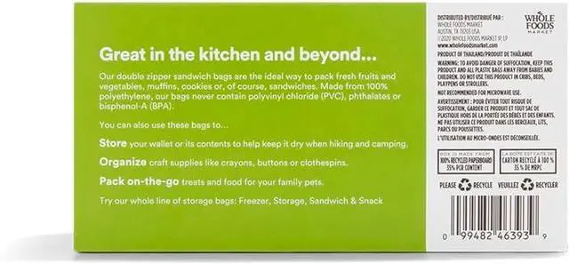 Alt view image 2 of 4 - 365 by Whole Foods Market, Sandwich Size Storage Bags, Double Zipper, 100 Count