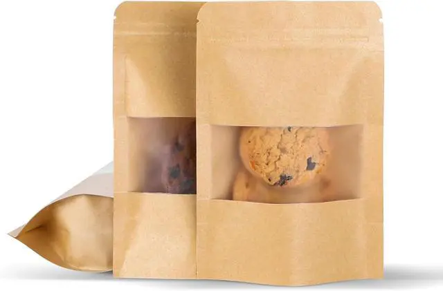 Main image of Kraft Paper Bags with Transparent Window, Stand Up Pouches Smell Proof Bags