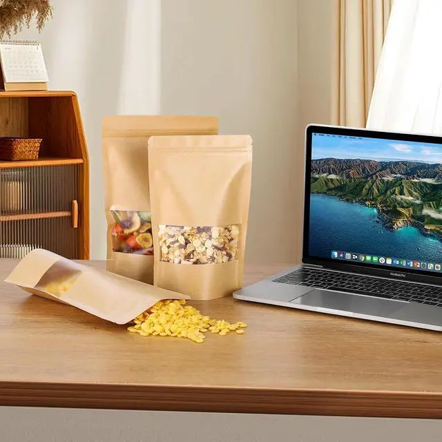 Alt view image 6 of 7 - Kraft Paper Bags with Transparent Window, Stand Up Pouches Smell Proof Bags
