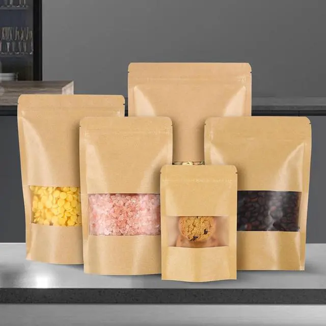 Alt view image 7 of 7 - Kraft Paper Bags with Transparent Window, Stand Up Pouches Smell Proof Bags