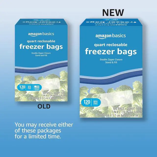 Alt view image 2 of 5 - Amazon Basics Reclosable Freezer Quart Food Storage Bags with Zipper Seal, BPA Free, Stand and Fill, Airtight, 120 Count (Previously Solimo)