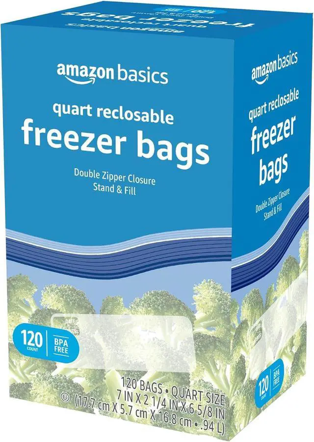Alt view image 5 of 5 - Amazon Basics Reclosable Freezer Quart Food Storage Bags with Zipper Seal, BPA Free, Stand and Fill, Airtight, 120 Count (Previously Solimo)