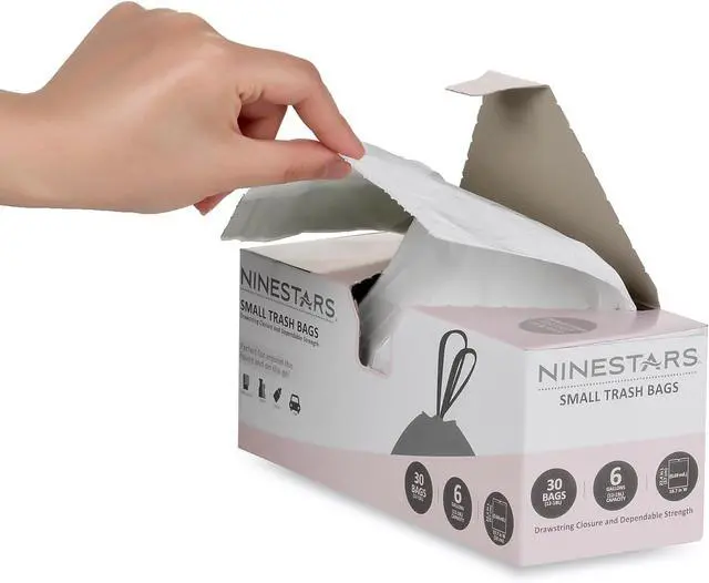 Alt view image 2 of 3 - NINESTARS NSTB-6-30 Extra Strong White Trash Bag w/Drawstring Closure, 6 Gal. / 20 L., 30 count