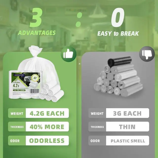 Alt view image 7 of 7 - 4 Gallon Small Trash Bags 105 Count Tear & Leak Resistant Small Garbage Bags For Bathroom White Trash Can Liners - 40% Thicker competitor brands roll bags