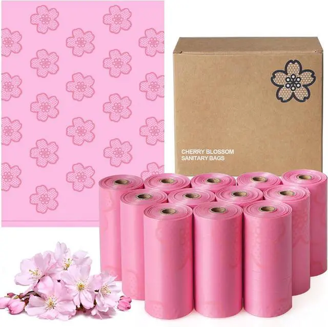 Main image of 180 PCS Sanitary Napkin Disposal Bags Cherry Blossom Scented, Pink