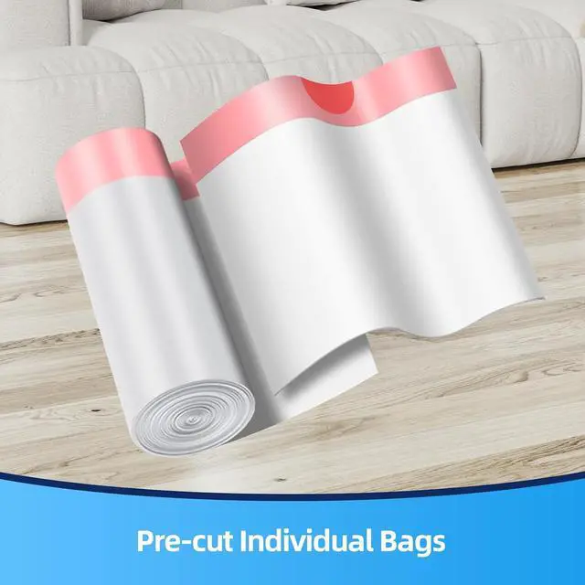 Alt view image 4 of 7 - KUK 1.6 Gallon Drawstring Trash Bags - 60 Count White Small Garbage Bags, Unscented Strong Plastic Waste Basket Liners for Home/Office/Car, Fits 4.5-8 Liter Bins, 6 Rolls with Tear-Free Design