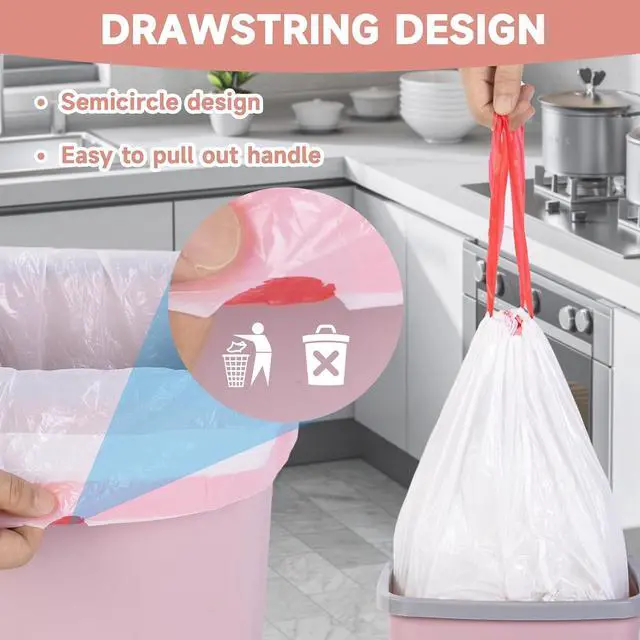 Alt view image 4 of 7 - 2 Gallon Small Trash-Bags Drawstring Bathroom - White Mini Garbage Bags 60 Count Plastic Unscented 7.5L Tiny Waste Basket Liners Kitchen Office Car Strong Thick Bulk Magesh